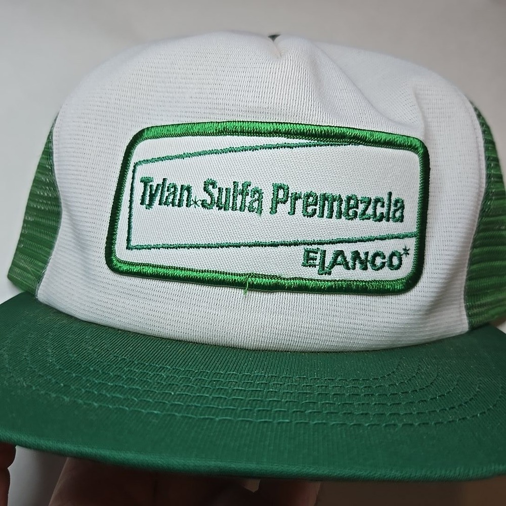 Vintage Tylan Sulfa Premix Elanco Trucker Hat‎ White Green Seed Snapback Farm Ag